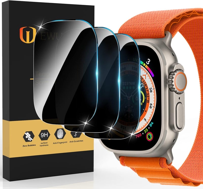 EWUONU [3 Pack Privacy Screen Protector for Apple Watch Ultra 3 49mm Accessories, Anti-peep Tempered Glass Screen Protector Scratch Resistant Waterproof Anti-Spy Cover for iwatch Ultra 3/2/Ultra - Image 1